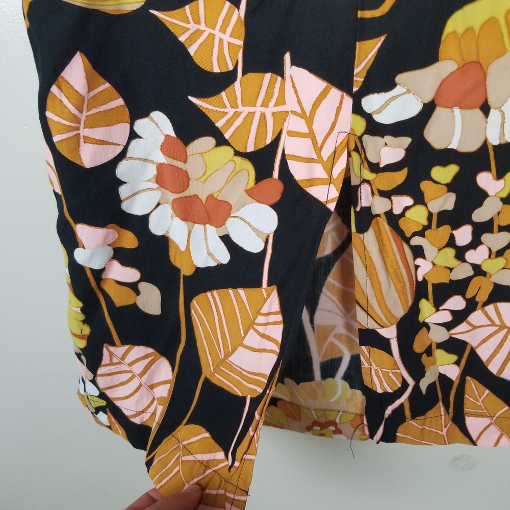 FREE PEOPLE Bali Orange Sunrise 100% Rayon Midi Skirt Floral Zip Leg Slit US 8 - Picture 8 of 12